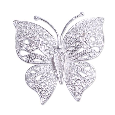 UNICEF Market Filigree Butterfly Brooch Pin Handmade In Sterling
