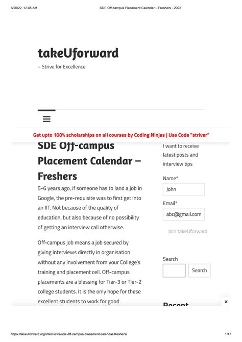 Sde Off Campus Placement Calendar Freshers 2022 Takeuforward