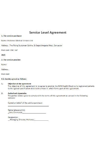 sample business service level agreement templates  ms word