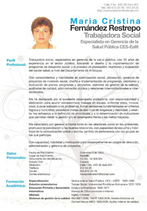 Hoja De Vida Trabajadora Social Maria Cristina Fernández By Maria