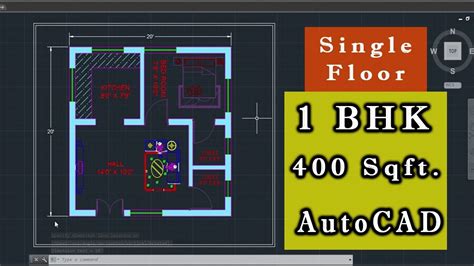 Single Floor Autocad House Plan 1bhk400 Sqft Autocad Drawings