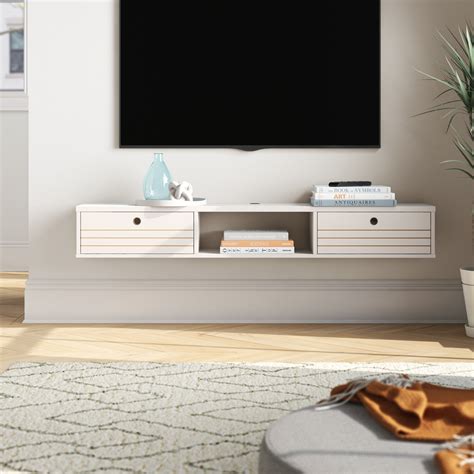 White Wall Mounted Media Stand Console With Drawers Floating Tv