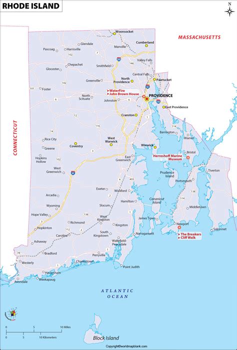Labeled Map Of Rhode Island With Capital And Cities