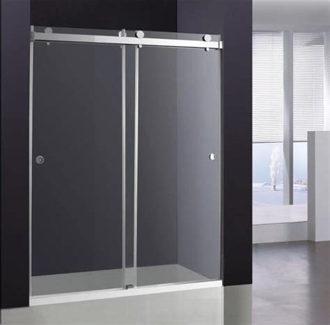 Installing hardware on the glass door generally requires boring a hole through the glass to secure the hardware with bolts. Double Sliding Glass Shower Door - Broadway Vanities