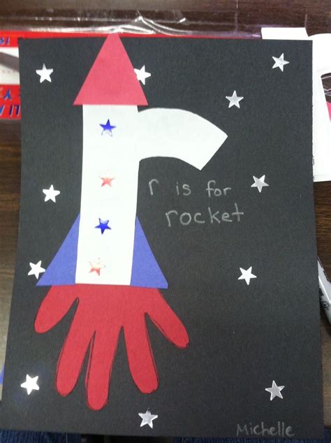 Space Pre K Little R Rocket Handprint Flamesstar Stickers