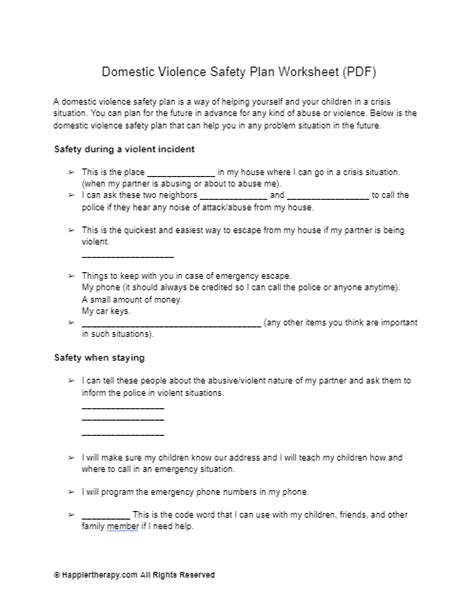 Domestic Violence Safety Plan Worksheet Happiertherapy