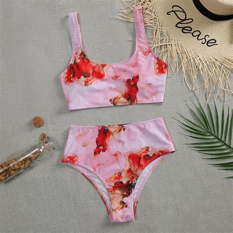 Bandeau Push Up Bikinis 2021 Mujer Sexy Marble Print Women Etsy