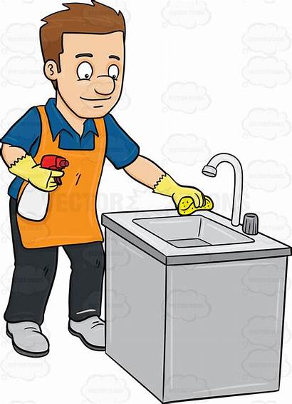 Clean Cartoon Kitchen Clipart Sink Cleaning Toilet