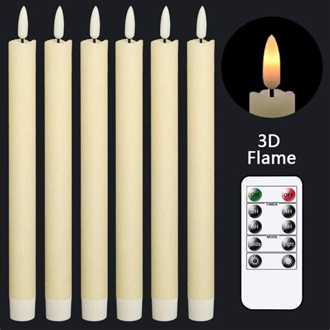 Genswin Flameless Ivory Taper Candles Flickering With 10 Key Remote