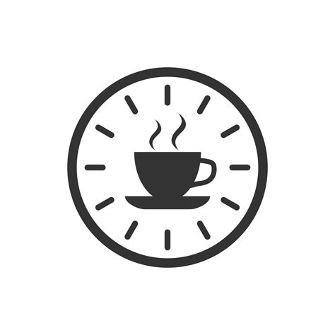 Coffee Break Icon In Flat Style Clock With Tea Cup Vector Illustration