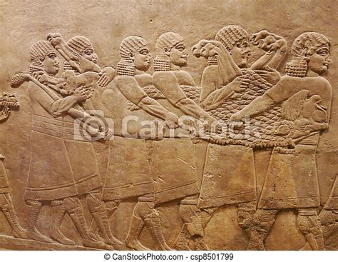 Ancient Assyrian Wall Carvings Of Men On A Royal Lion Hunt Canstock
