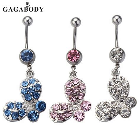 1pc Navel Rings Sexy 316l Surgical Steel Rhinestone Piercing 14g Butterfly Gem Dangle Belly