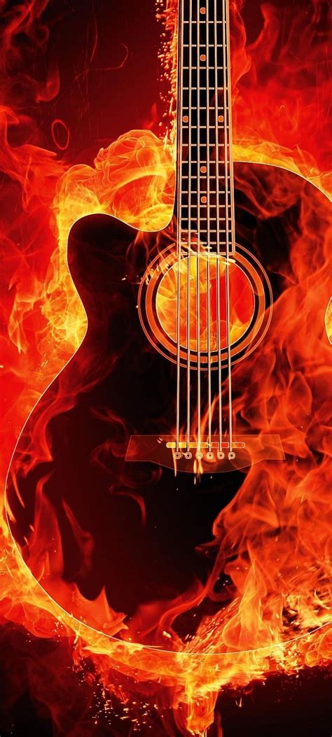 Flaming Guitar Wallpaper 4k Black Background Musical Instrument Fire
