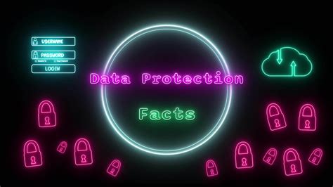 Data Protection Facts Neon Pink Green Fluorescent Text Animation Blue Frame On Black Background