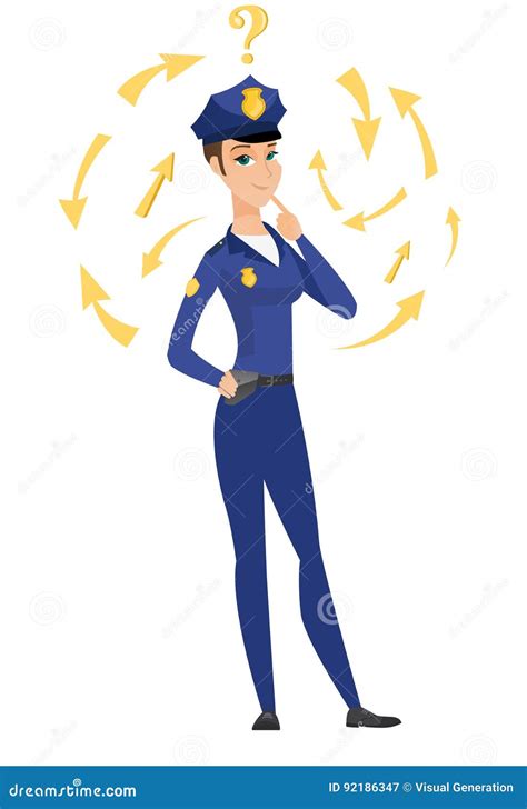 Thinking Policewoman With Question Mark Stock Vector Illustration Of