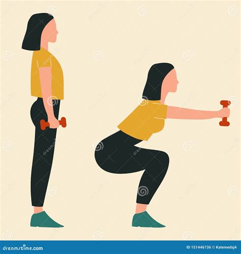 Woman Doing Squats Illustrations Of Glute Exercises And Workouts Flat