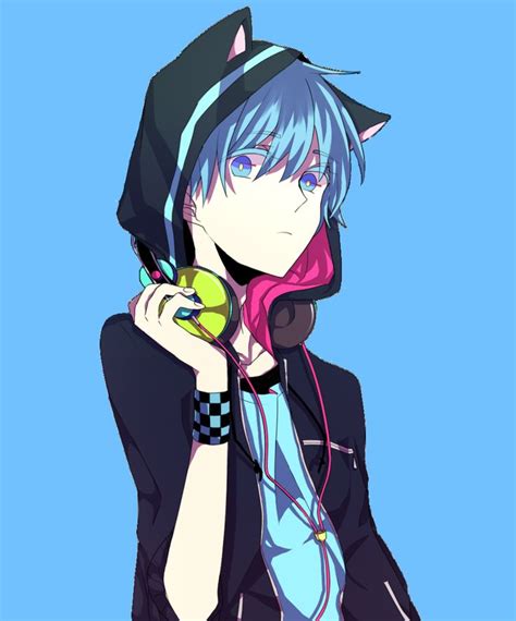 Teen Neko Boy Blue Haired Anime Boy Cat Pinterest