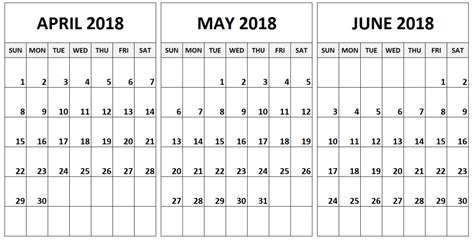 2018 April May June Calendar April May Calendar
