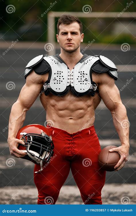 American Football Sportsman Player Muscular Man Strong Naked Male Abs Stock Image Image Of
