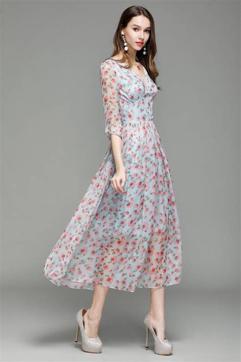 Vintage Floral Print Midi Dress With Sleeves Ck Sheprom Com