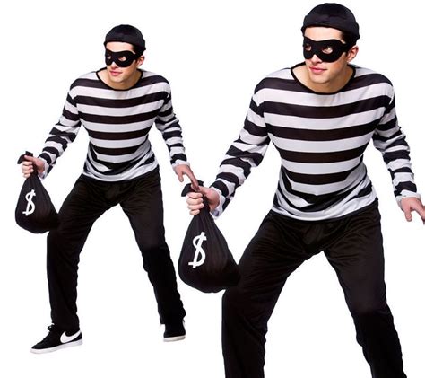 Mens Bank Robber Cat Burglar Convict Thief Fancy Dress Costume And Mask Swag Bag Ebay Robber