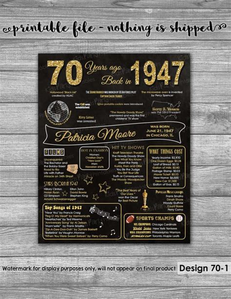 70th Birthday T For Mom Printable 70th Birthday Poster 70th