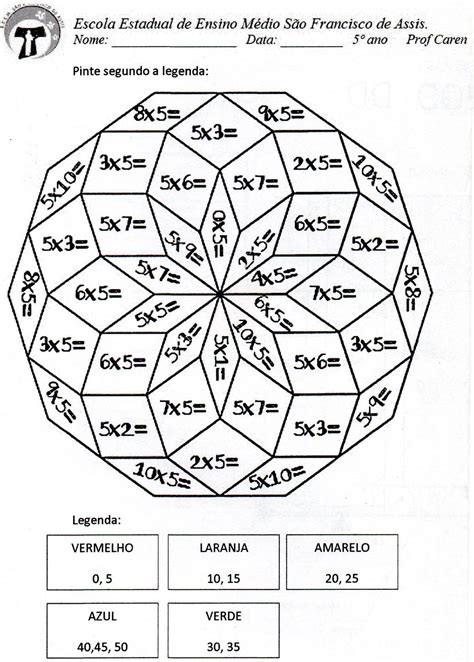 Pinte A Mandala Com Os Resultados Da Multiplicação Do 5 Actiludis