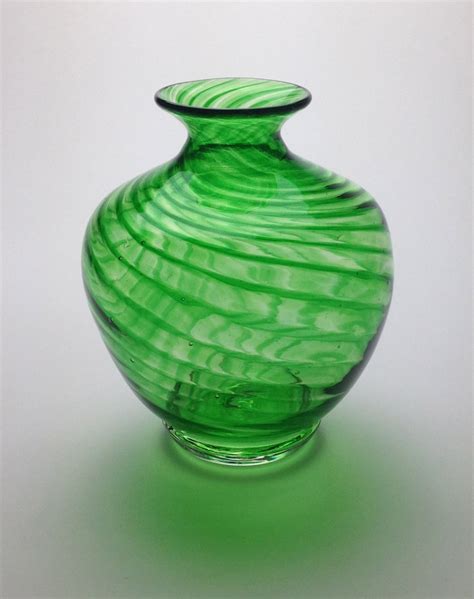 Hand Blown Green Optic Twist Glass Vase