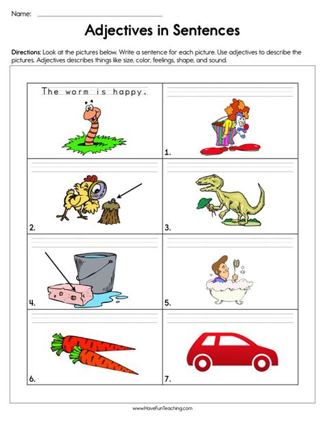 Adjectives In A Sentence Worksheet • Have Fun Teaching