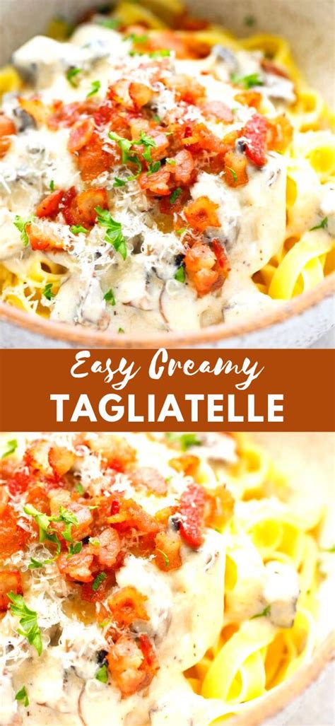 TAGLIATELLE WITH MUSHROOMS AND BACON | Italian dinner recipes, Best ...