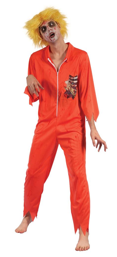 Adult Zombie Convict Costume Male Prisoner Halloween Mens Fancy Dress