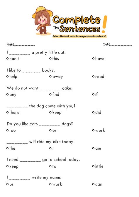 8 Best Images Of Kindergarten Sentence Worksheets Sentence Worksheets