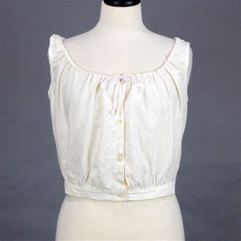 Antique Camisole Edwardian Corset Cover 1900s 1910s White Linen Top