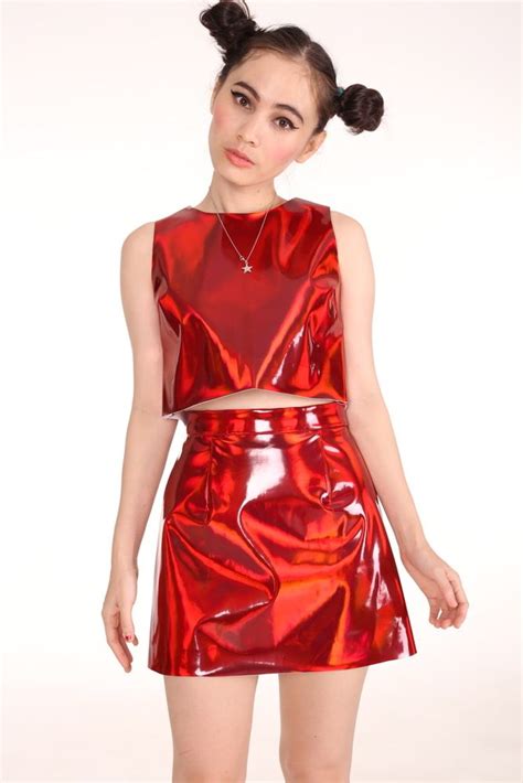 Made To Order Red Holographic Motel 2 Piece Set Holographic Dress