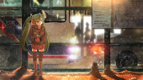 1100888 City Anime Anime Girls Snow Vehicle Artwork Vocaloid