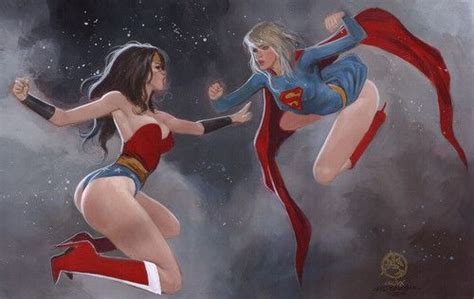 Sexxxy Wonder Woman Vs Supergirl Battlegazm Original Color Art By Mark Beachum