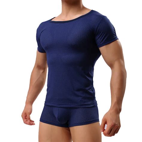 summer fashion man mesh slim undershirts breathable gay sexy casual polyester sheer fitness
