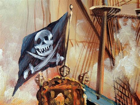 Pirate Ship Caribbean Naval Cannon Fire Sea Battle 20x24 Oil Painting