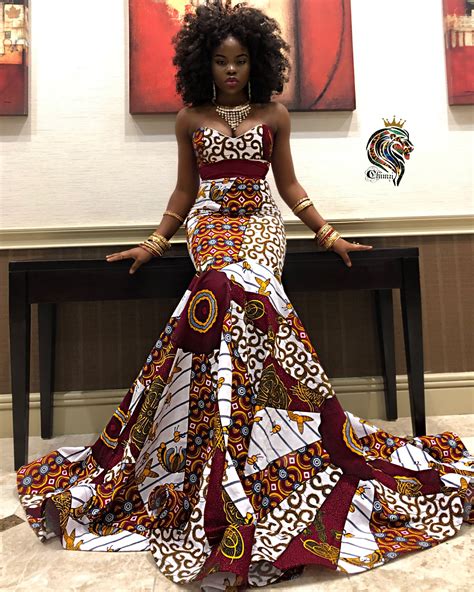 queen amaka women s mermaid dress in african ankara dashiki kente print white red gold burgundy