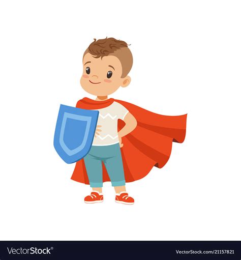 Cute Brave Little Boy Character In Red Cape Vector Image