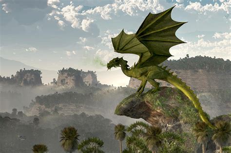 Green Dragon Digital Art By Daniel Eskridge Pixels