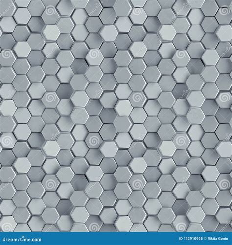 Seamless Pattern Of Gray Concrete Hexagons 3d Render Stock Illustration