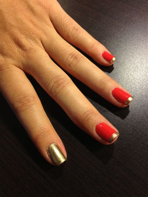 Red And Gold Nail Polish French Gold Tips Gold Nails Nails Red And