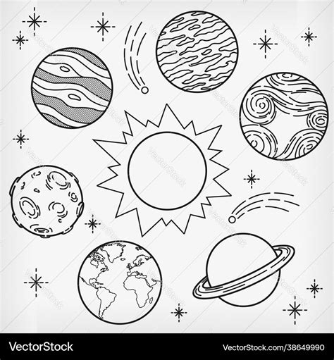 Doodle Planet Handdrawn Solar System Sketch Vector Image