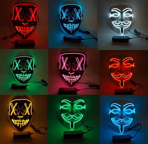 3 Modes Led Mask Neon Stitches Costume Halloween Purge Cosplay Light Up