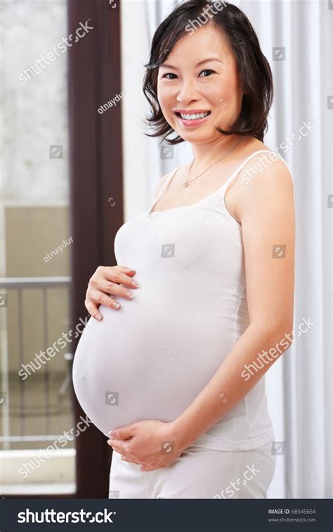 Chinese Pregnant Lady Caress Her Big Stock Photo Shutterstock