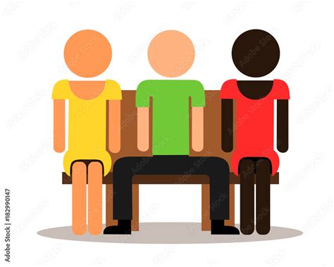 Multicultural Three People Sit On Bench Manspreading Love Triange