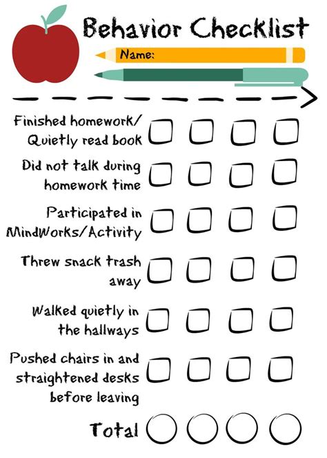 The Behavior Checklist With An Apple And Pencil