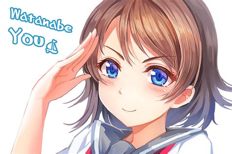 Hd Wallpaper Love Live Watanabe You Salute Blue Eyes Anime One