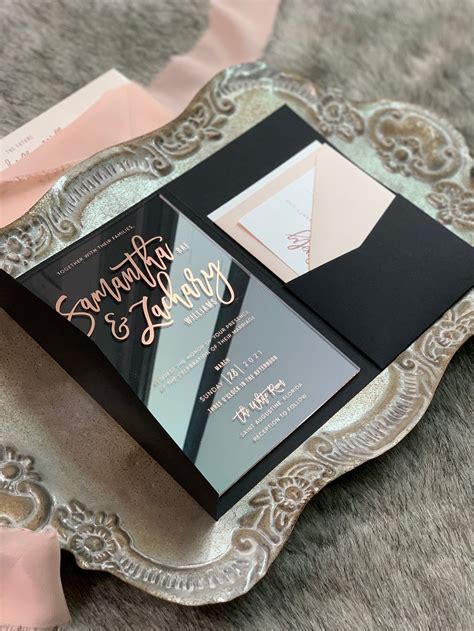 Rose Gold Wedding Invitation Black And Rose Gold Clear Acrylic